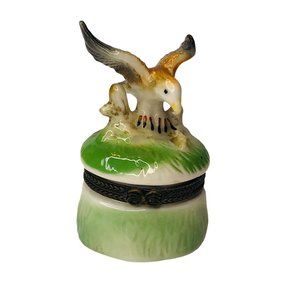 Vintage Miniature Hinged Trinket Box Ring Box with Winged Bird On Top 2.5"